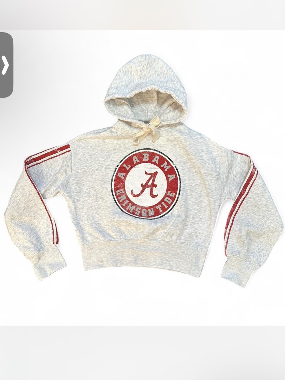 University of Alabama Cropped Soft Hoodie Ivory Ribbon Detail Arm Stripes —S